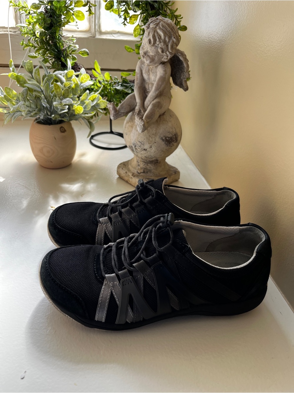 Dansko Black Women's Lace-Up Casual Sneakers with Gray Accents